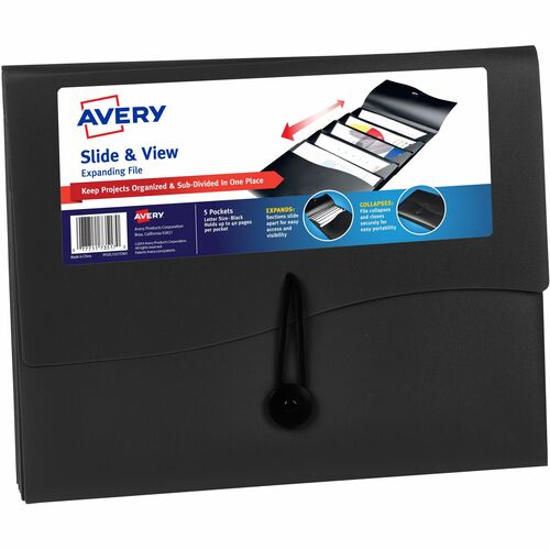 Avery® AVE73517 Slide And View Expanding File - Letter - 8 1/2" X 11" Sheet Size - 200 Sheet Capacity - 5 Pocket(S) - Black - 1 Each