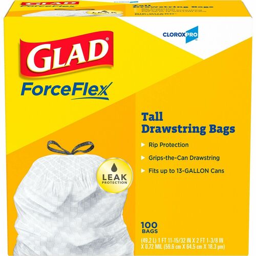 Glad CLO78526 ForceFlex Tall Kitchen Drawstring Trash Bags