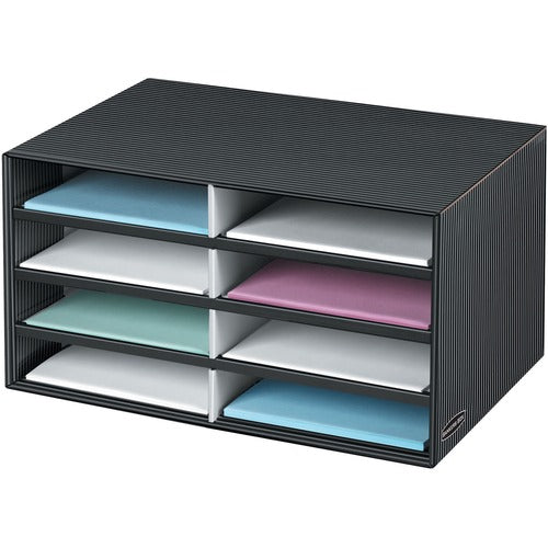 Bankers Box FEL6170301 Pinstripe Literature Sorter - Letter - Compartment Size 2.13" X 9" X 12" - 10.3" Height X 19.5" Width X 12.4" Depth - Desktop - Gray, Black - 1Each