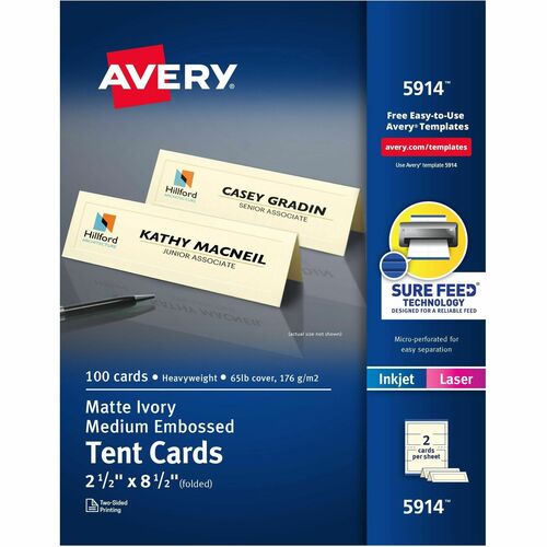 Avery® AVE5914 Tent Card - 2.50" X 8.50" - Embossed - 100 / Pack - Ivory