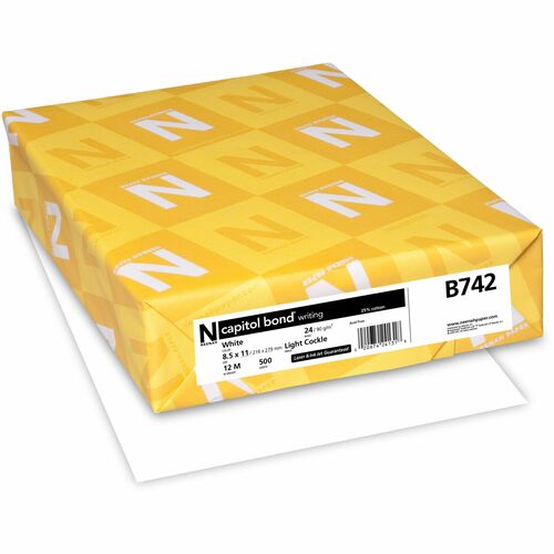 Neenah NEEB742 Paper Capitol Bond Bond Paper - Letter - 8.50" X 11" - 24 Lb Basis Weight - Recycled - 30% Recycled Content - Cockle - 91 Brightness - 500 / Ream - White