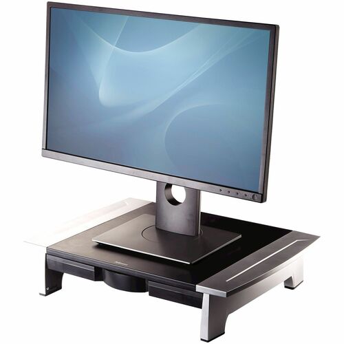 Fellowes FEL8031101 Office Suites Monitor Riser - Up To 21" Screen Support - 79.37 Lb Load Capacity - 4.2" Height X 19.9" Width X 14.1" Depth - Desktop - High Performance Steel (Hps) - Black, Silver