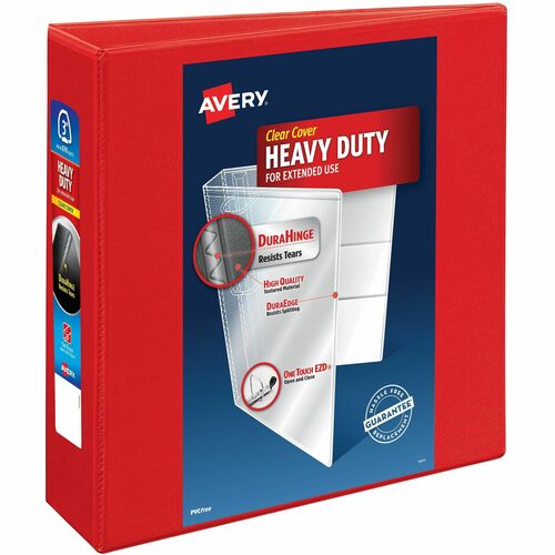 Avery® AVE79325 Heavy-Duty Ezd Ring Reference View Binders - 3" Binder Capacity - Letter - 8 1/2" X 11" Sheet Size - 670 Sheet Capacity - D-Ring Fastener - 4 Inside Front & Back Pocket(S) - Poly, Chipboard - Red - Recycled - 1 Each