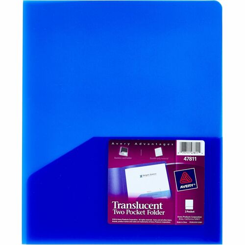 Avery® AVE47811EA Translucent Two-Pocket Folder 47811, Blue - Letter - 8 1/2" X 11" Sheet Size - 20 Sheet Capacity - 2 Internal Pocket(S) - Polypropylene - Blue - 1 Each