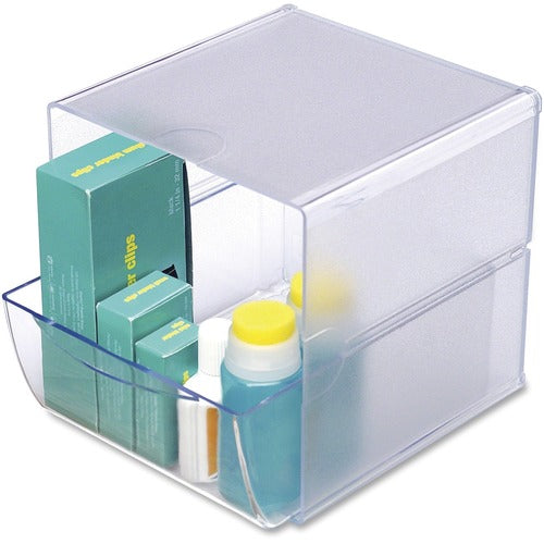 Deflecto DEF350801 Stackable Plastic Desktop Cube - 2 Compartment(S) - 1 Drawer(S) - 6" Height X 6" Width X 7.2" Depth - Clear - Plastic - 1Each