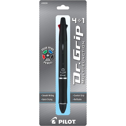Pilot PIL36220 Dr. Grip Multi 4Plus1 Retractable Pen/Pencil - Fine Pen Point Type - 0.7 Mm Pen Point Size - 2Hb Pencil Grade - 0.5 Mm Lead Size - Refillable - Black, Blue, Red, Green Ink - Black Barrel - 1 Pack