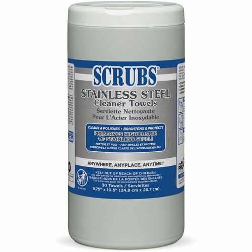 SCRUBS ITW91930 Stainless Steel Cleaner Towels - Towel - Citrus Scent - 9.75" Width X 10.50" Length - 30 - 30 / Each - Gray, White