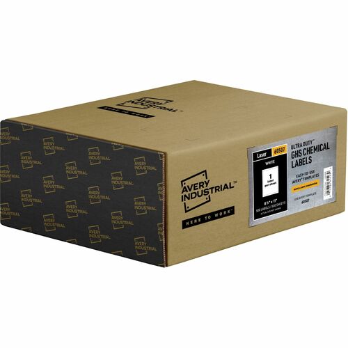 Avery® AVE60507 Ultraduty Ghs Chemical Laser Labels - Permanent Adhesive - "8.50" Width X 11" Length - 1 / Sheet - Rectangle - Laser - White - Polyester Film - 500 / Box