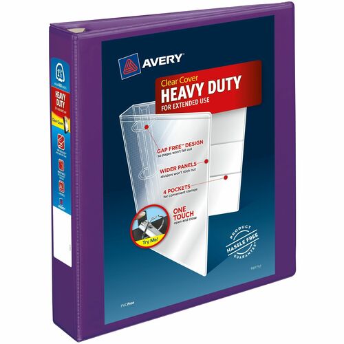 Avery® AVE79774 One Touch Ezd Heavy-Duty Binder - 1 1/2" Binder Capacity - Letter - 8 1/2" X 11" Sheet Size - Ring Fastener - 4 Internal Pocket(S) - Poly - Purple - Recycled - 1 Each