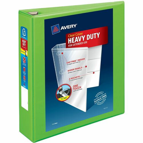 Avery® AVE79776 One Touch Ezd Heavy-Duty Binder - 2" Binder Capacity - Letter - 8 1/2" X 11" Sheet Size - Ring Fastener - 4 Internal Pocket(S) - Poly - Chartreuse - Recycled - 1 Each