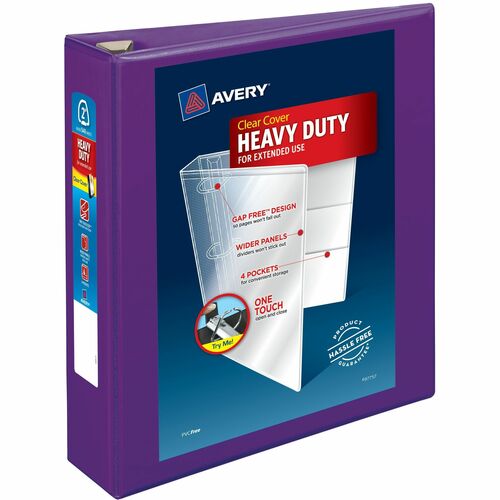 Avery® AVE79777 One Touch Ezd Heavy-Duty Binder - 2" Binder Capacity - Letter - 8 1/2" X 11" Sheet Size - Ring Fastener - 4 Internal Pocket(S) - Poly - Purple - Recycled - 1 Each