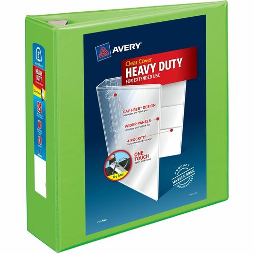 Avery® AVE79779 One Touch Ezd Heavy-Duty Binder - 3" Binder Capacity - Letter - 8 1/2" X 11" Sheet Size - Ring Fastener - 4 Internal Pocket(S) - Poly - Chartreuse - Recycled - 1 Each