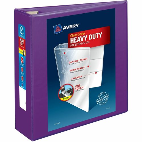 Avery® AVE79810 One Touch Ezd Heavy-Duty Binder - 3" Binder Capacity - Letter - 8 1/2" X 11" Sheet Size - Ring Fastener - 4 Internal Pocket(S) - Poly - Purple - Recycled - 1 Each