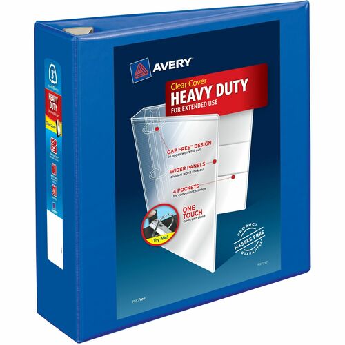 Avery® AVE79811 One Touch Ezd Heavy-Duty Binder - 3" Binder Capacity - Letter - 8 1/2" X 11" Sheet Size - Ring Fastener - 4 Internal Pocket(S) - Poly - Pacific Blue - Recycled - 1 Each