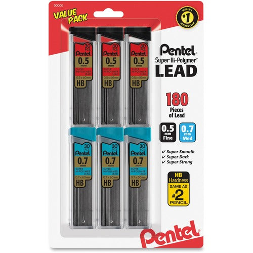 Pentel PENC257BPHB6 Super Hi-Polymer Lead Refills Value Pack