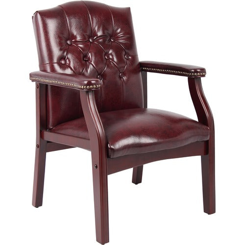 Boss BOPB959BY Traditional Oxblood Vinyl Guest Chair with Mahogany Finish