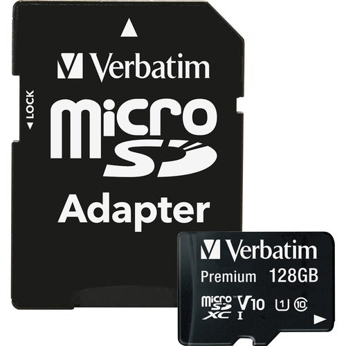 Verbatim VER44085 128Gb Premium Microsdxc Memory Card With Adapter, Uhs-I Class 10 - Class 10/Uhs-I (U1) - 45 Mb/S Read1 Pack