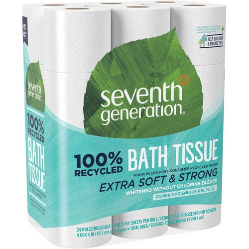 Seventh Generation SEV13738CT 24-Roll 100 Pct Recycled Bath Tissue - 2 Ply - 300 Sheets/Roll - White - Soft, Chlorine-Free, Dye-Free, Fragrance-Free - For Bathroom - 48 / Carton