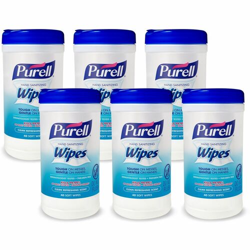PURELL® GOJ912006CMRCT Clean Scent Hand Sanitizing Wipes - Clean - White - Durable, Alcohol-Free - For Hand - 40 Sheets Per Canister - 6 / Carton
