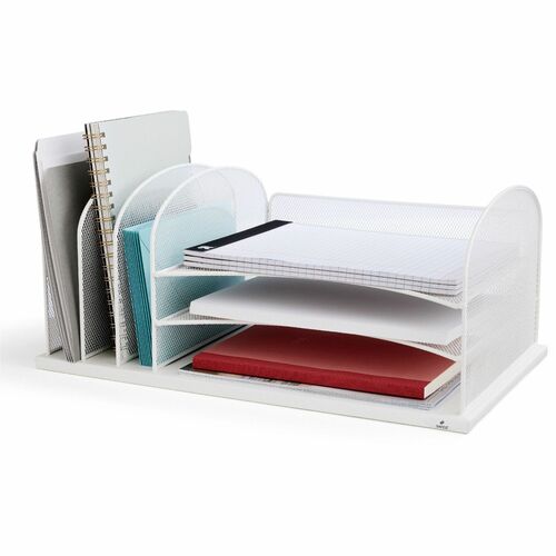 Safco SAF3254WH Onyx 3 Tray/3 Upright Section Desk Organizer - 8.3" Height X 19.5" Width X 11.5" Depth - Desktop - White - Steel - 1Each