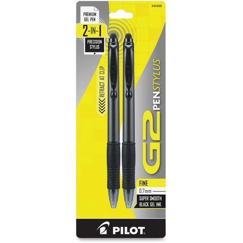 Pilot PIL34309 G2 Pen Stylus, Fine Pt, 2/Pk, Black