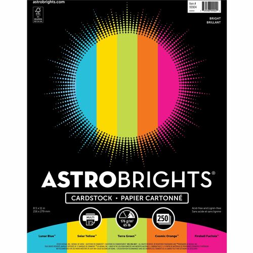 Astrobrights NEE99904 Copy & Multipurpose Paper - 250 Sheet - Lunar Blue, Solar Yellow, Terra Green, Fireball Fuschia, Cosmic Orange