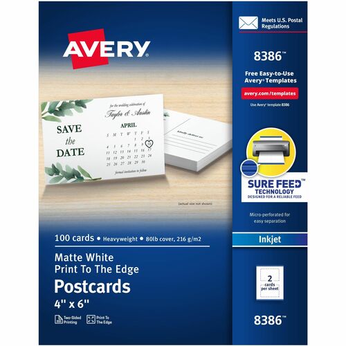 Avery® AVE8386 Invitation Card - 4" X 6" - Matte - 50 / Box - White