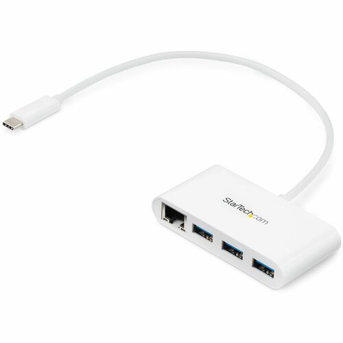 StarTech.com STCHB30C3A1GEA 3-Port USB-C Hub with Gigabit Ethernet - USB-C to 3x USB-A - USB 3.0 Hub - White