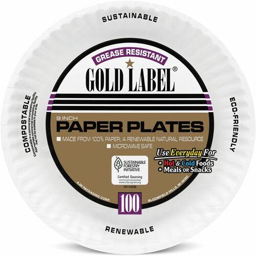 Gold Label AJMCP9GOEWH 9" Dinnerware Paper Plates