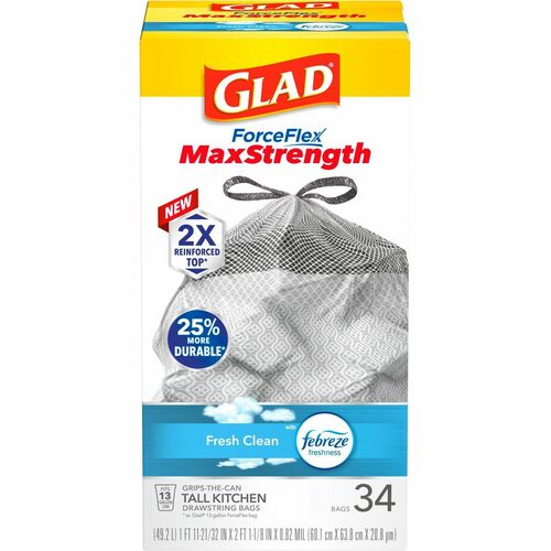 Glad CLO70320 ForceFlex MaxStrength Kitchen Drawstring Trash Bags