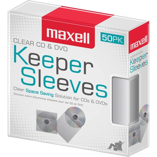 Maxell MAX190150 CD/DVD Keeper Sleeves - Clear (50 Pack)
