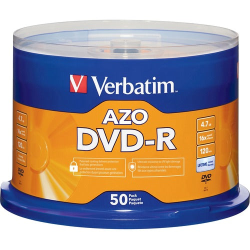Verbatim VER95101 Azo Dvd-R 4.7Gb 16X With Branded Surface - 50Pk Spindle - 120Mm - Single-Layer Layers - 2 Hour Maximum Recording Time