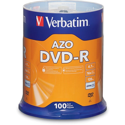 Verbatim VER95102 Azo Dvd-R 4.7Gb 16X With Branded Surface - 100Pk Spindle - Dvd-R - 16X - 4.70 Gb - 100Pk Spindle