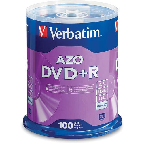 Verbatim VER95098 Azo Dvd+R 4.7Gb 16X With Branded Surface - 100Pk Spindle - 2 Hour Maximum Recording Time