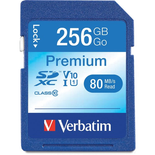 Verbatim VER99828 Premium 256 GB Class 10/UHS-I (U1) SDXC - 1 Each - TAA Compliant