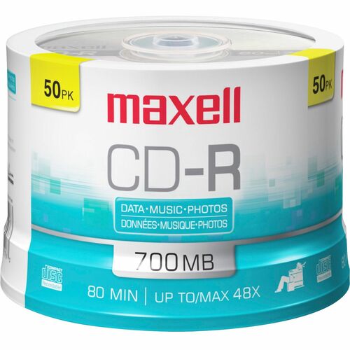 Maxell MAX648250 Cd Recordable Media - Cd-R - 48X - 700 Mb - 50 Pack Spindle - 120Mm - 1.33 Hour Maximum Recording Time