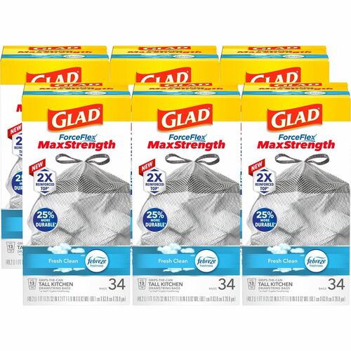 Glad CLO70320PL ForceFlex MaxStrength Kitchen Drawstring Trash Bags