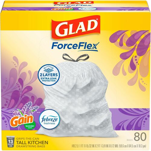 Glad CLO78902PL ForceFlex Tall Kitchen Drawstring Trash Bags