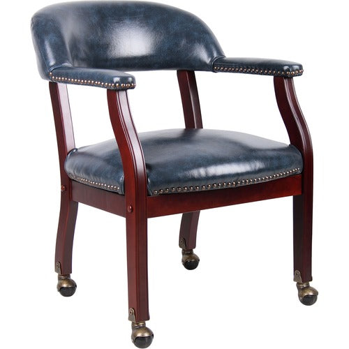 Boss BOPB9545BE Captain's Chair In Blue Vinyl with Casters