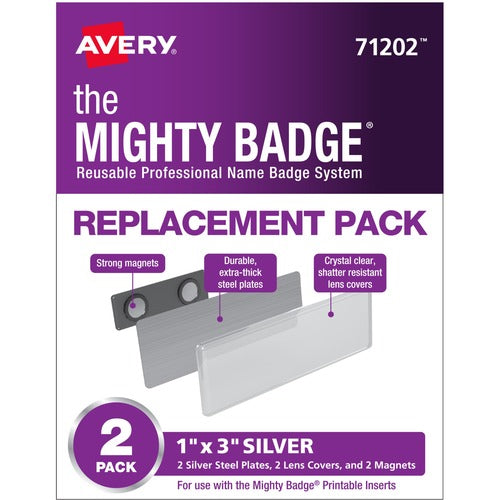 The Mighty Badge® by Avery® AVE71202 The Mighty Badge® by Avery® Professional Reusable Name Badge System Replacement Pack