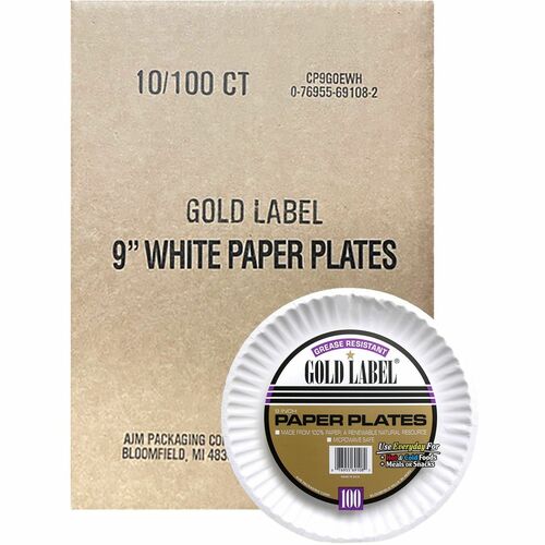 Gold Label AJMCP9GOEWHCT 9" Dinnerware Paper Plates