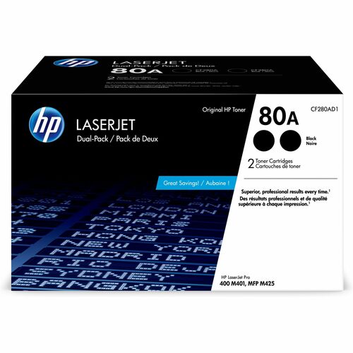 HP HEWCF280AD1 80A (CF280AD1) Original Laser Toner Cartridge - Black - 2 / Carton