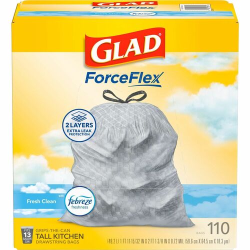 Glad CLO78563 ForceFlex Tall Kitchen Drawstring Trash Bags