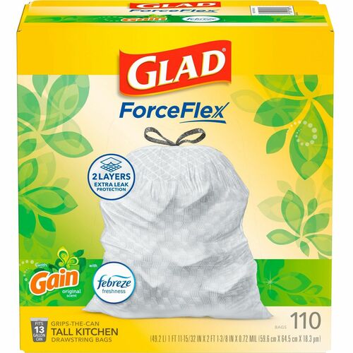 Glad CLO79114 ForceFlex Tall Kitchen Drawstring Trash Bags