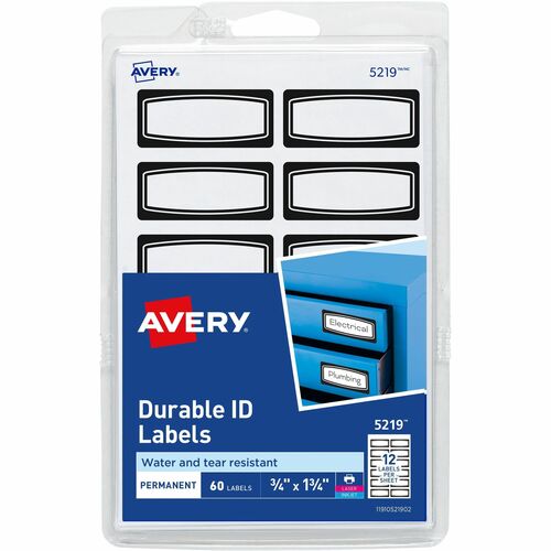 Avery® AVE05219 Avery® Durable Labels, 3/4" x 1-3/4" , Black Border, 60 Total (5219)