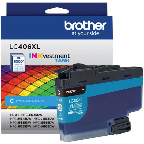 Brother BRTLC406XLCS INKvestment LC406XLC Original High Yield Inkjet Ink Cartridge - Single Pack - Cyan - 1 Each