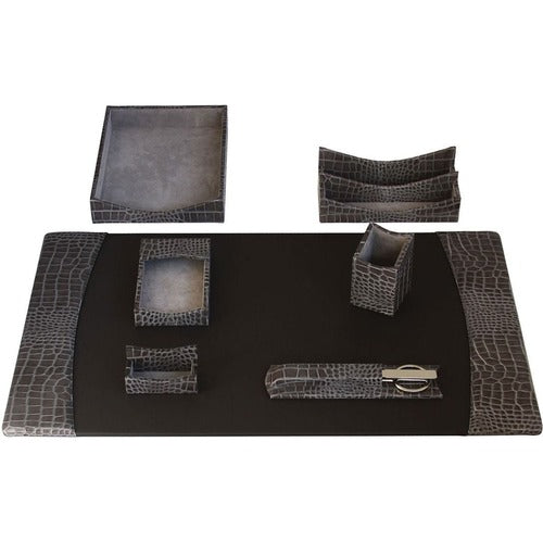 Protacini DACD6204 Castlerock Gray Italian Patent Leather 7-Piece Desk Set