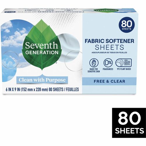 Seventh Generation SEV44930 Free & Clear Fabric Softener Sheets