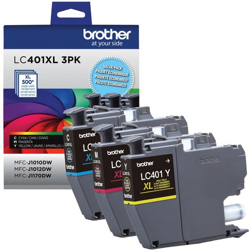 Brother BRTLC401XL3PKS LC401XL3PKS Original High Yield Inkjet Ink Cartridge - CMY - 3 / Pack