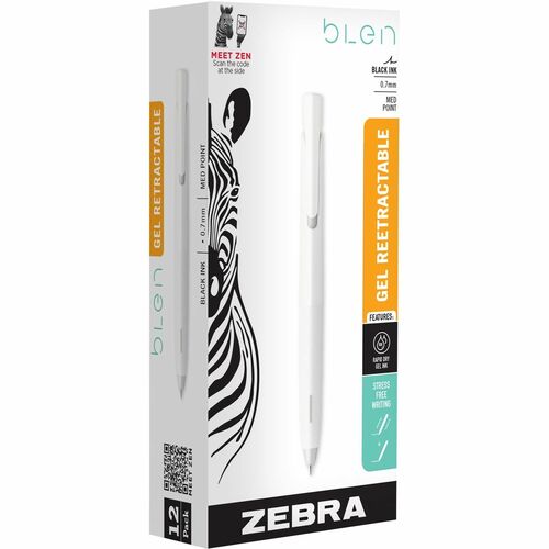 Zebra Pen ZEB41400 bLen Retractable Gel White Barrel 0.7mm Dozen